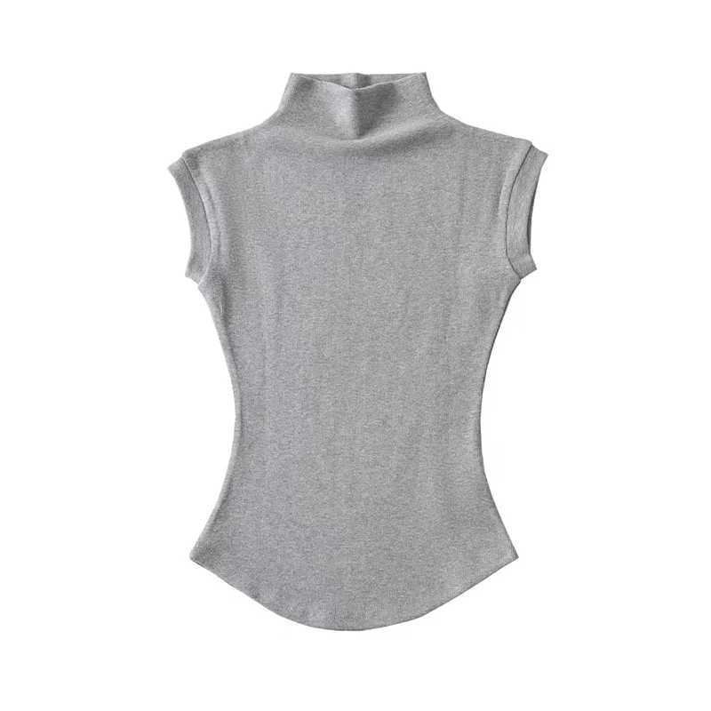 Womens Summer Sexy Turtle Neck Sleeveless T-shirt Top Pure Thin Slim Fit Pulling Shoulder Strap Three way Womens Street Clothing Basic Three way M2504
