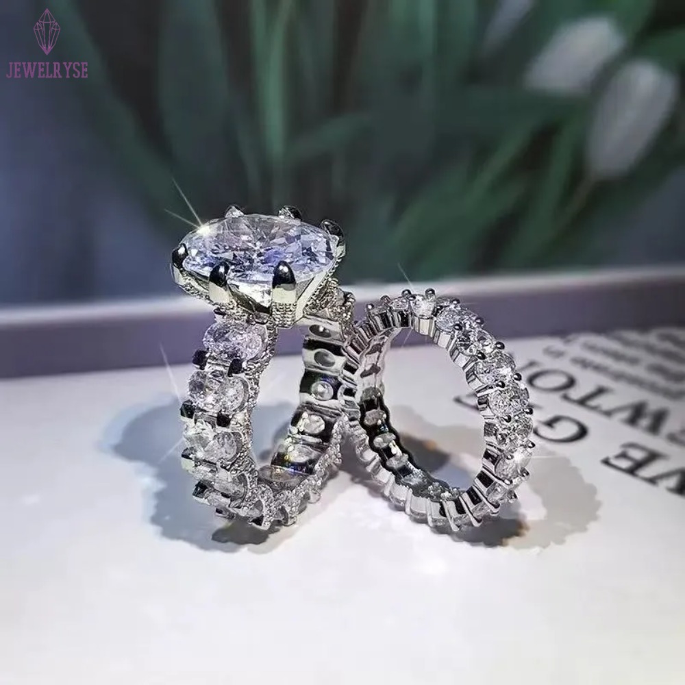 925 Sterling Silver Moissanite Engagement Rings for Women - Diamond-Encrusted Hip-Hop Crown Design by VVS