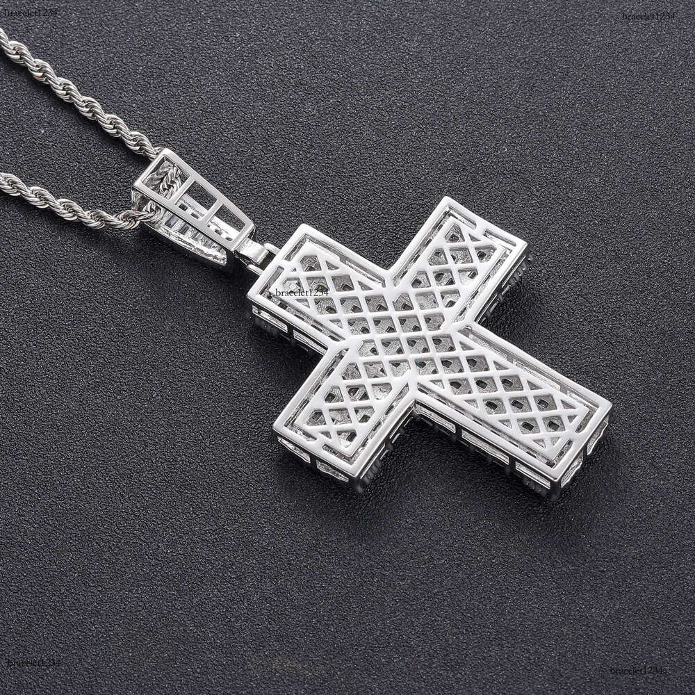 Luxury designer encrusted ice out VVS Moissanite Cross Pendant Hip Hop Necklace with free shipping