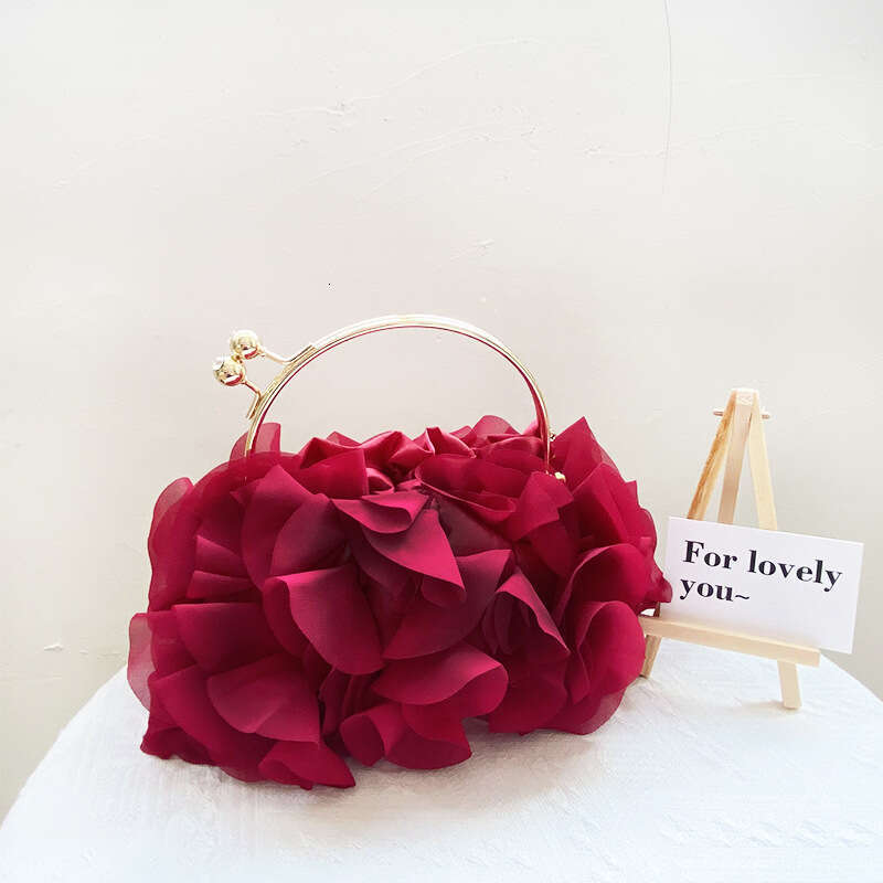 Bridal Dress Fairy Crossbody French Chiffon Flower Senior Banquet Handheld Silk Evening Party Bag Girl