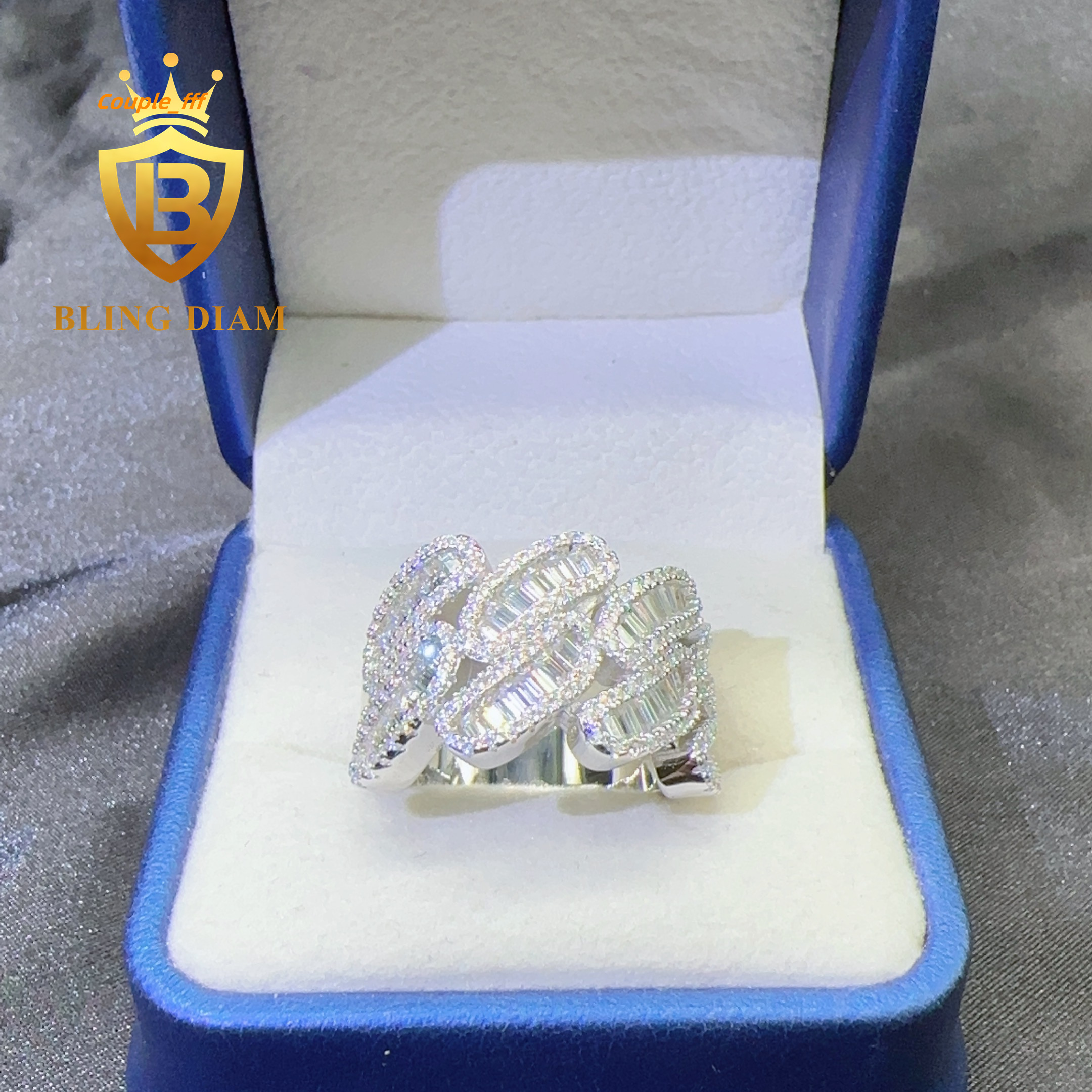 Drop Shipping New baguette Cut Hip Hop Ring Pass Diamond Tester S925 Silver VVS Moisssanite Rapper Band Ring