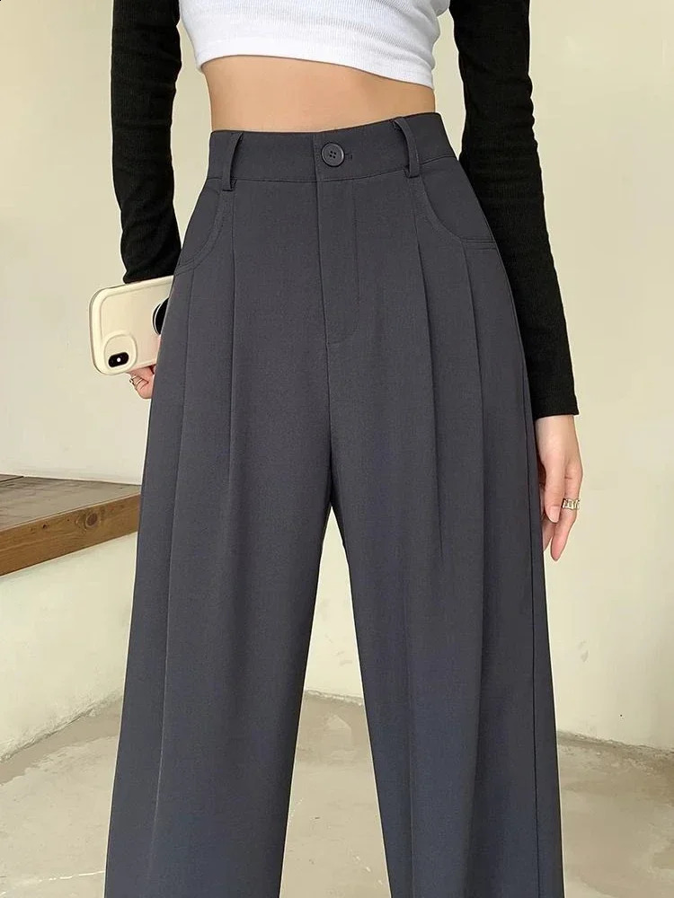 Fashion High Waist Wide Leg Pants Women Spring Fall Baggy Black Trouser Office Ladies Full Length Straight Suit Pant Outwear 250421