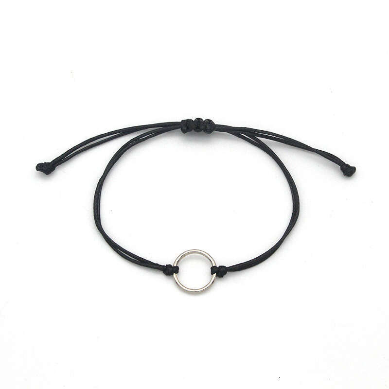 Hot selling couple card bracelet style simple alloy size circle circular ring wax thread woven hand rope
