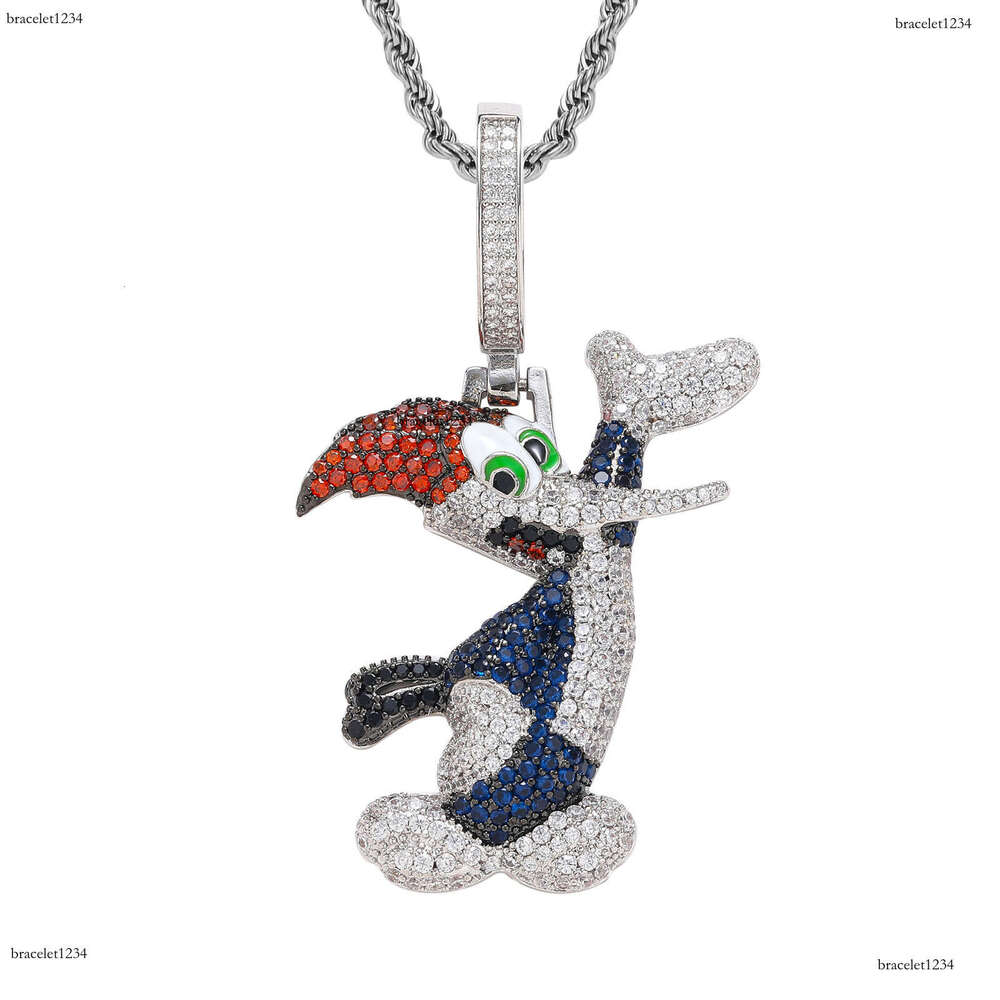 Luxury designer Cartoon Woodpecker Pendant Ice out VVS Moissanstone Hip Hop Men Women's necklace with free shipping
