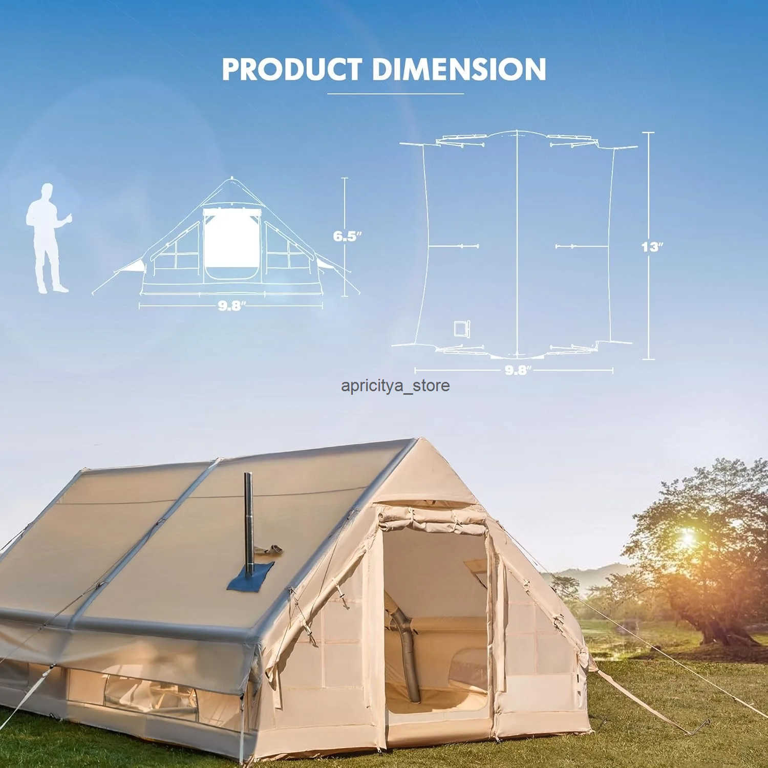 Inflatable camping tent for 8-10 people 129 square meters large inflatable camping tent with chimney jack inflatable tent with grid window Q250423