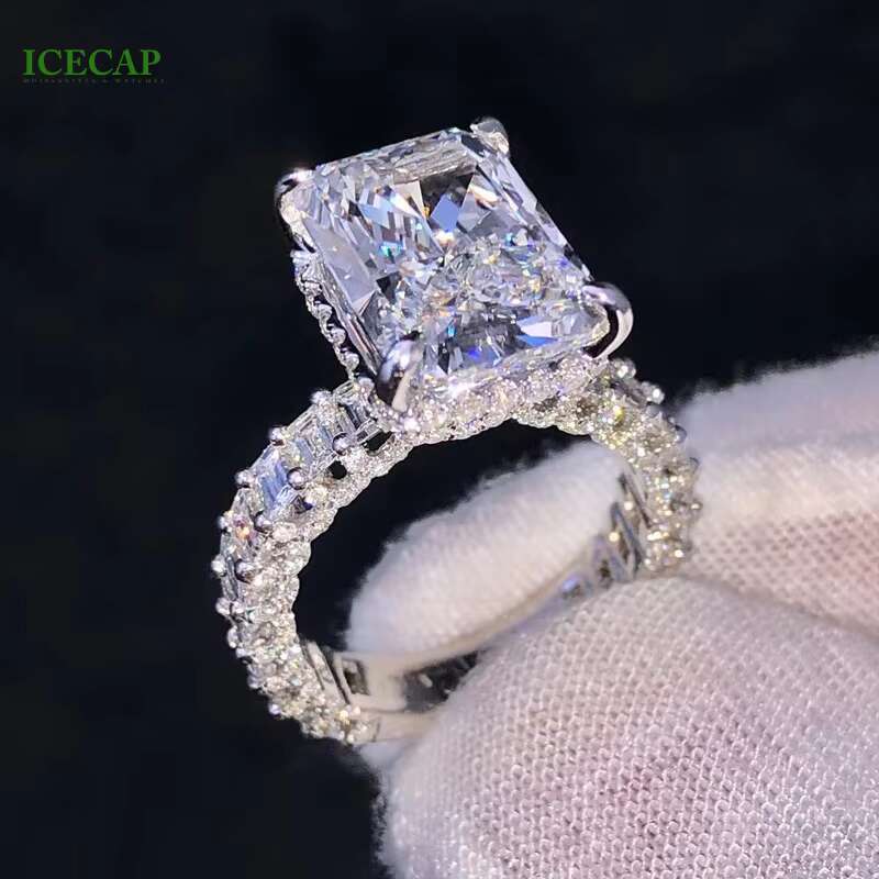 Fine Jewelry 925 Sterling Silver Ring Set Iced Out Moissanite Diamond Radiant Cut Wedding Engagement Lab Grown Rings for Girls