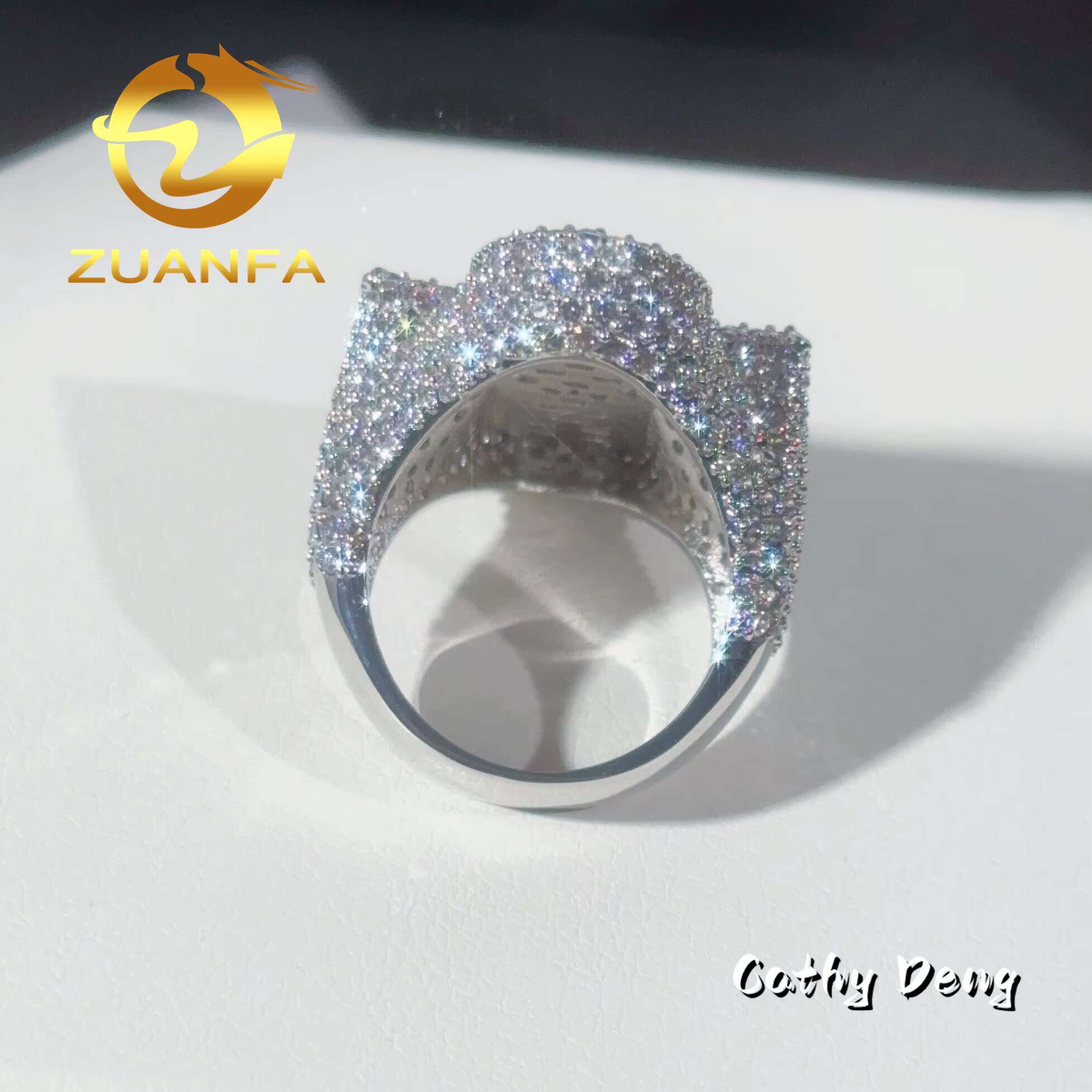 Zuanfa Jewelry Hot Selling Hip Hop Ring Cross Full Pave Moissanite 925 Sterling Silver Ice Out Moissanite Men Diamond Ring
