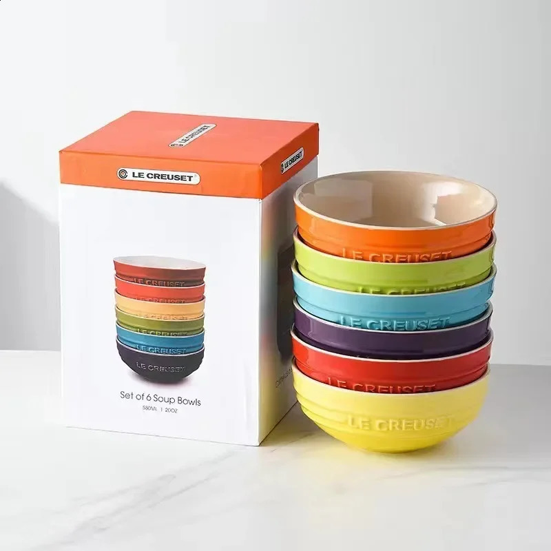 French Cool Rainbow 12cm 15cm 20 Bowl Set Ceramic Stone Kitchen Utensils 6piece High end Gift 250423 - view 4