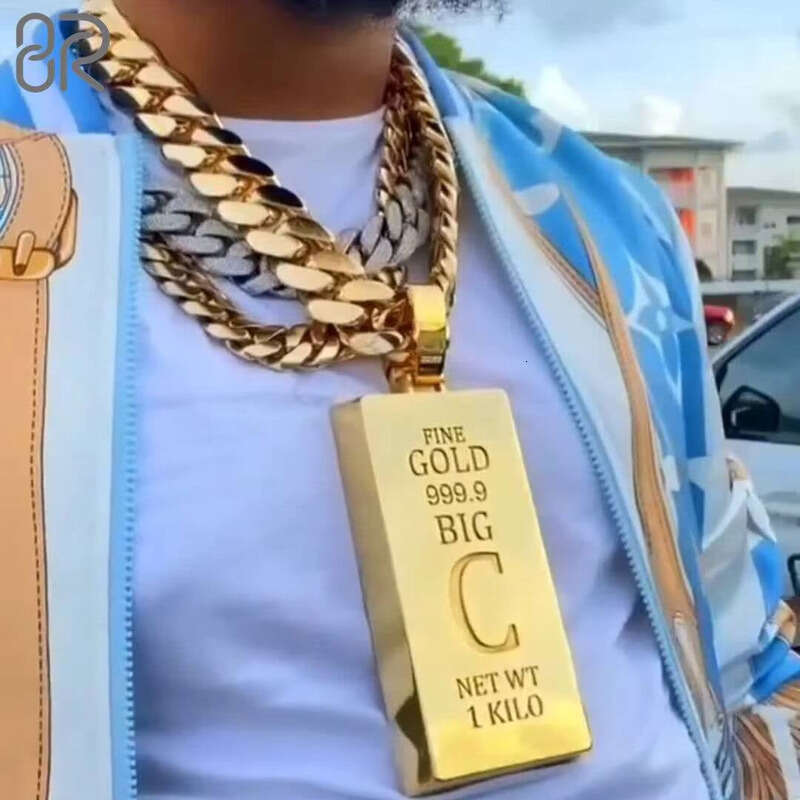 Pure Sier 10K 14K 1000 Gold Bar Charm Heavy 999 Pendant Necklace Set for Men