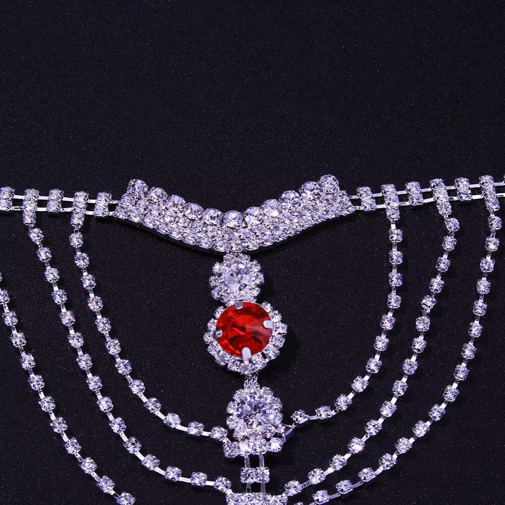 Shiny Crystal Womens Thong Panties With Alloy Body Chain Rhinestone Belly Chain Set Stylish Trendy Body Jewelry for Party Gift