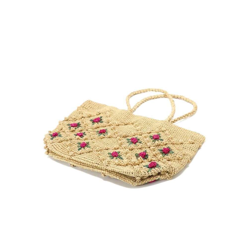 Ins Style Resort Beach Bag Handmade Rose Blossom For Leisure Vacation Summer Travel Beach Bag Exquisite Hook Flower Weaving Bag KQ