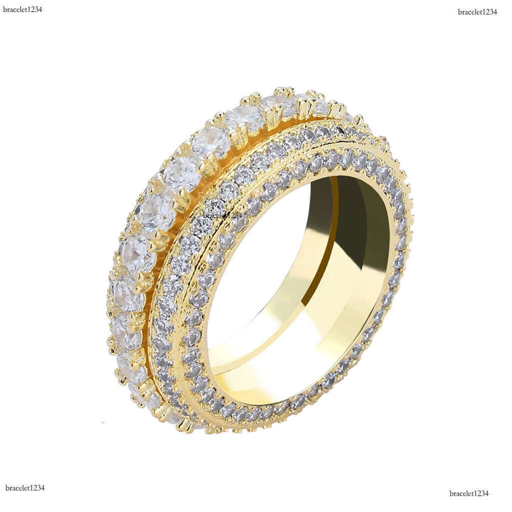 Luxury designer five rows of ice out VVS Moissanite rings for men and women Spinning Hip Hop rings with free shipping
