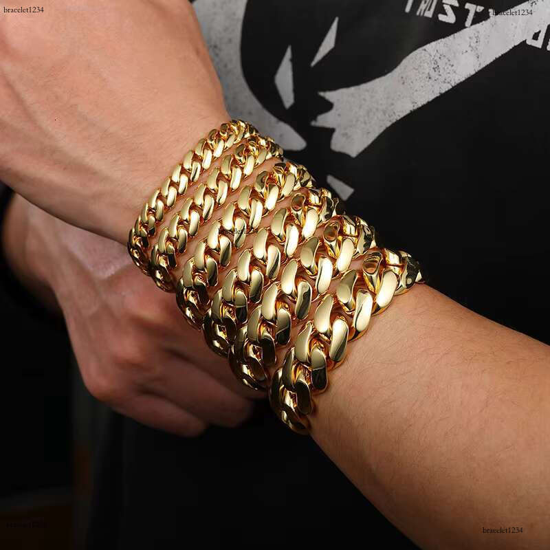 Fashionable 10mm-14mm Cuban 14K gold-plated jewelry with gift box chain for men and women hip-hop bracelets, free delivery