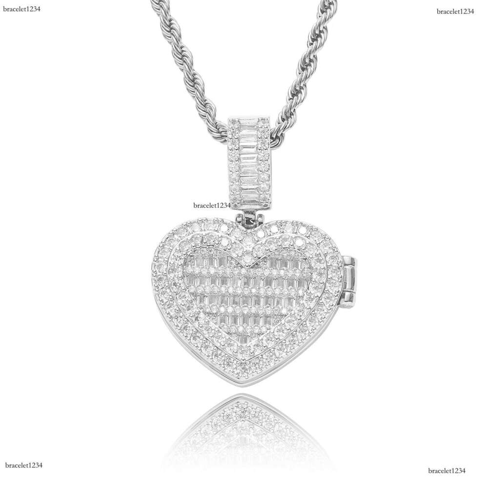 Luxury designer photo frame flip, couple photo pendant, Ice out vvs Moissanite necklace Free shipping