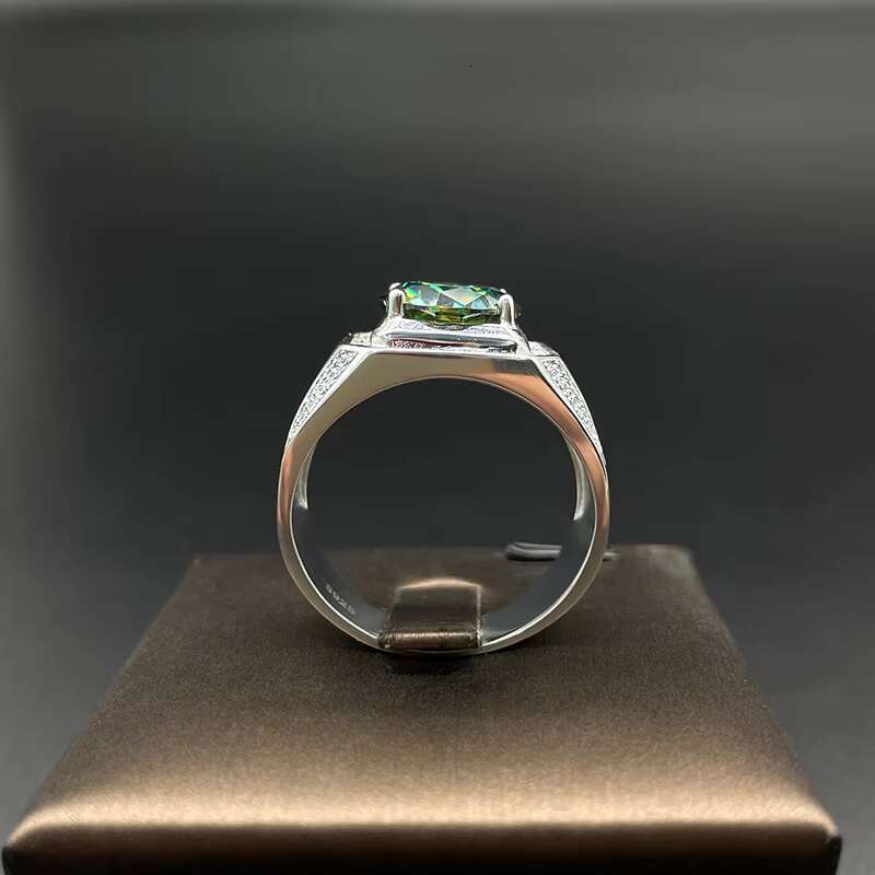 Moissanite Men Ring Fine Jewelry Green Full Diamond S925 Silver Luxury White Romantic Gold Plated