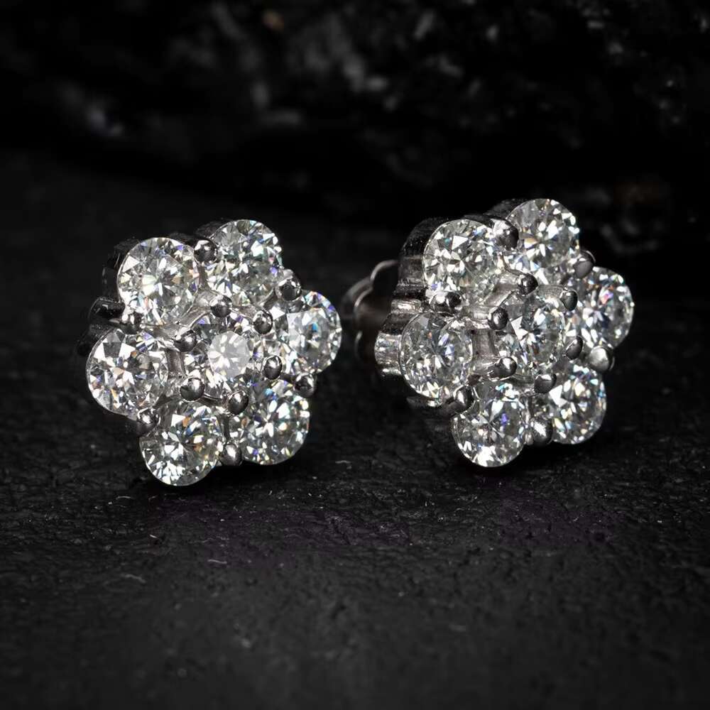 Luxury 925 Sterling Silver Moissanite Diamond Cluster Flower Stud Earrings Jewelry Women Men Earrings