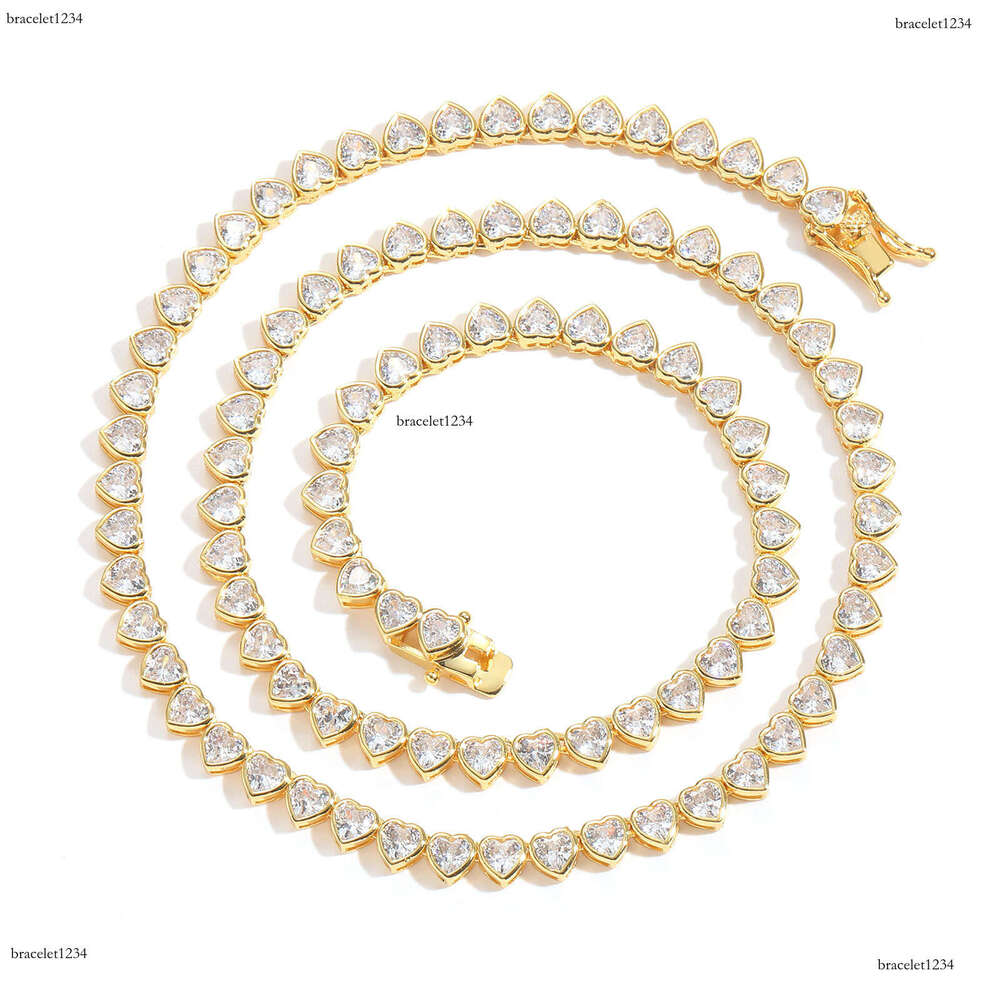 Luxury Hip Hop Ice out VVS Moissanite 4mm heart-shaped tennis chain Necklace bracelet for men and women Free delivery