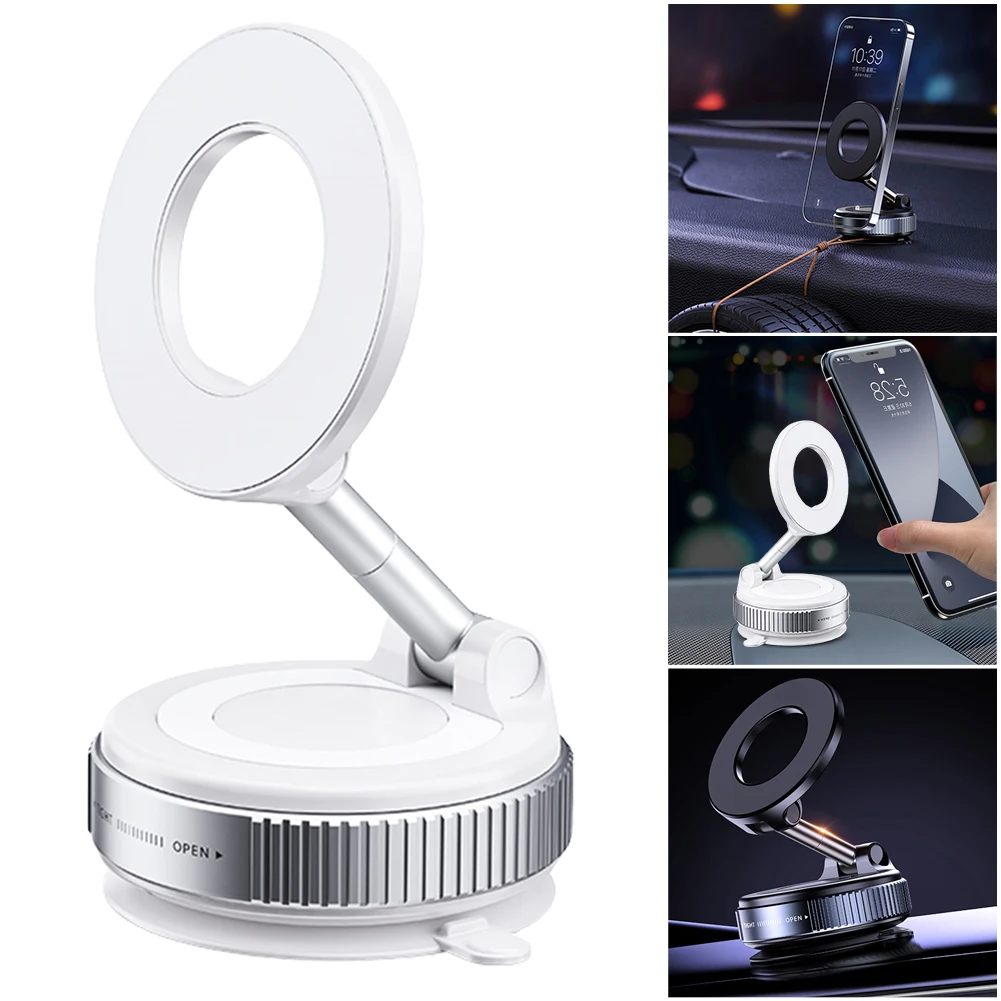 Magnetic Vacuum Adsorption Car Phone Mount Vacuum Suction Cup Car Phone Stand Folding Mobile Phone Stand for Car Kitchen Mirror