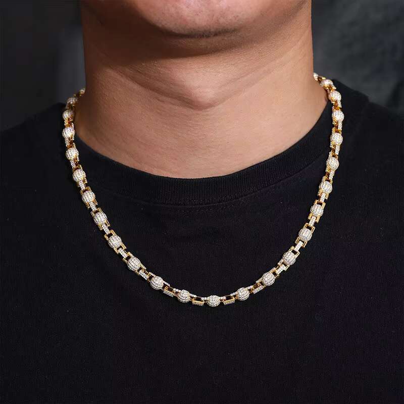 Europe and United States 925 Silver Moissanite New 7mm Bubble Ball Chain Necklace Hip-Hop Accessory Trend Wholesale