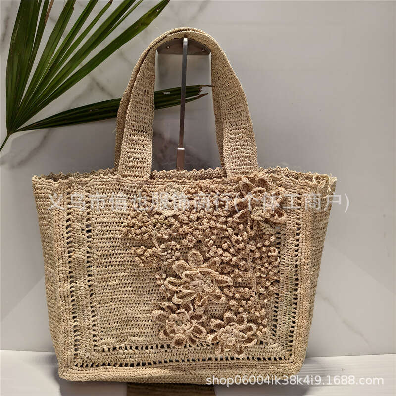 Ins Style Resort Beach Bag New French Lafite Grass Hand Woven Flower Bucket Bag For Women S Beach Vacation Single Shoulder Handbag KQ