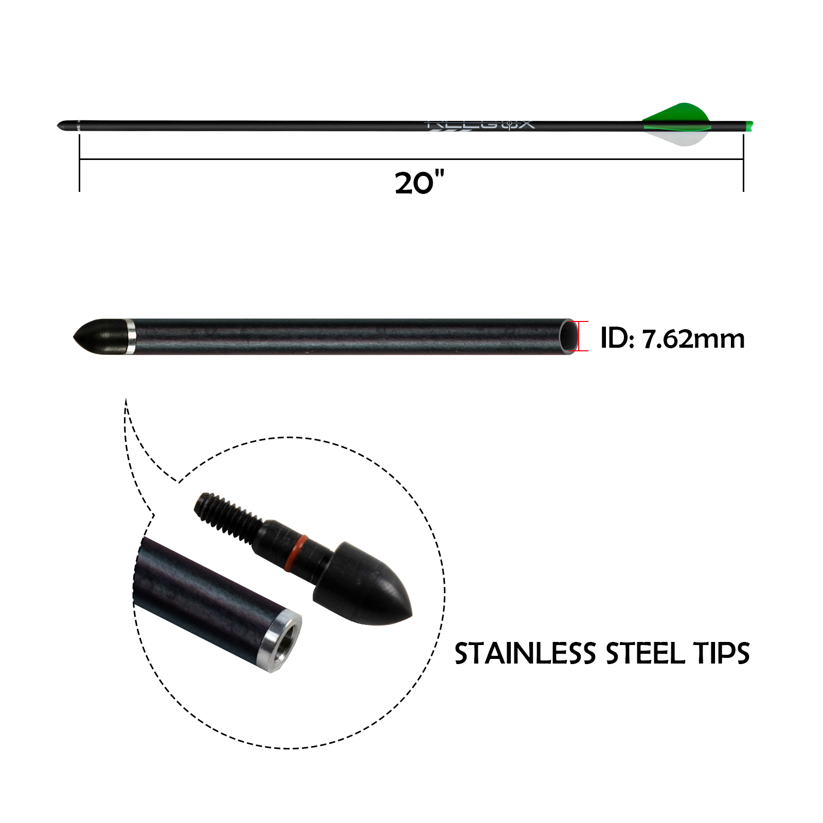 Crossbow Arrows 20 inch Crossbow Bolts Hunting Carbon Arrows for Crossbow Half-Moon Nocks Archery Practice Training Arrows(Pack of 12)