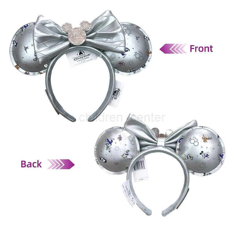 Disney 2025 Disney Mickey Mouse Ear Headband Silver 100th Anniversary Minnie Hairband Birthday Gift Adult/Children Role Playing Accessories W20250423