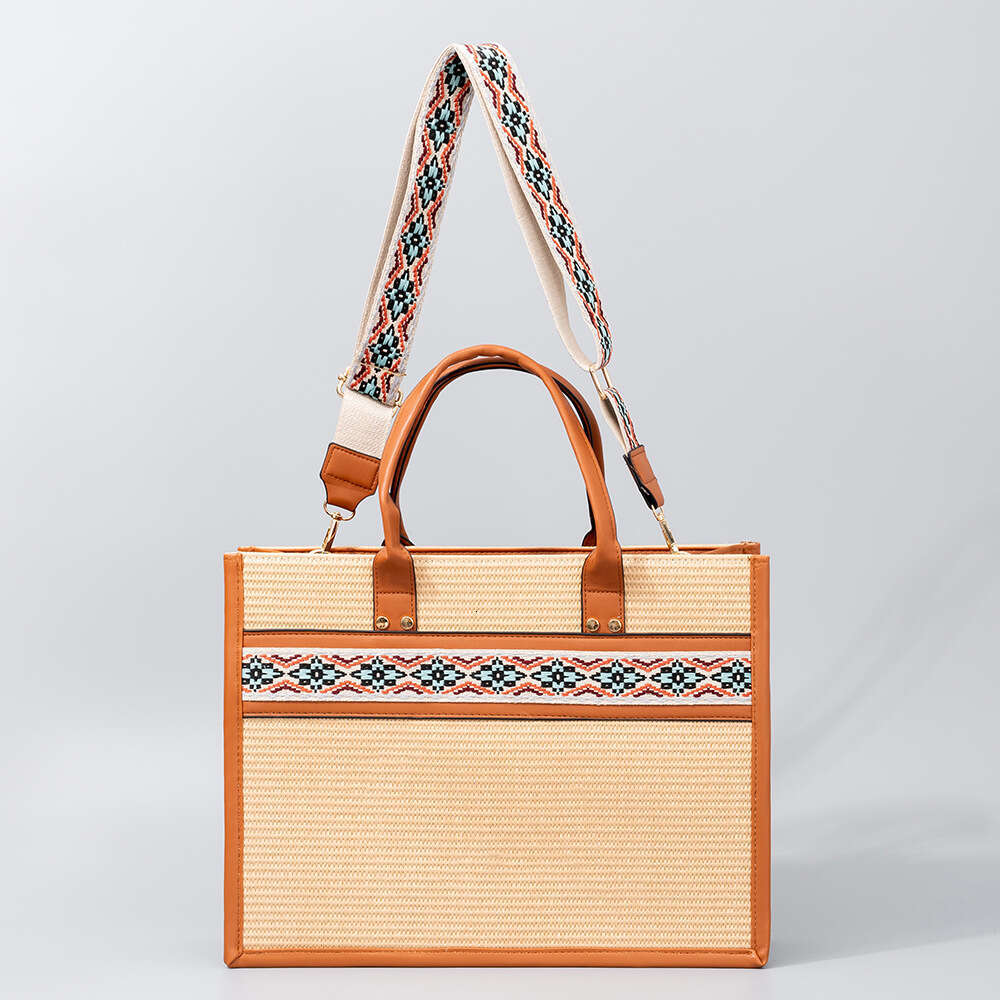 Ins Style Resort Beach Bag OLEI Woven Beach Vacation Tote Large Capacity Handbag Contrasting Color Crossbody Shoulder Bag For Women KQ