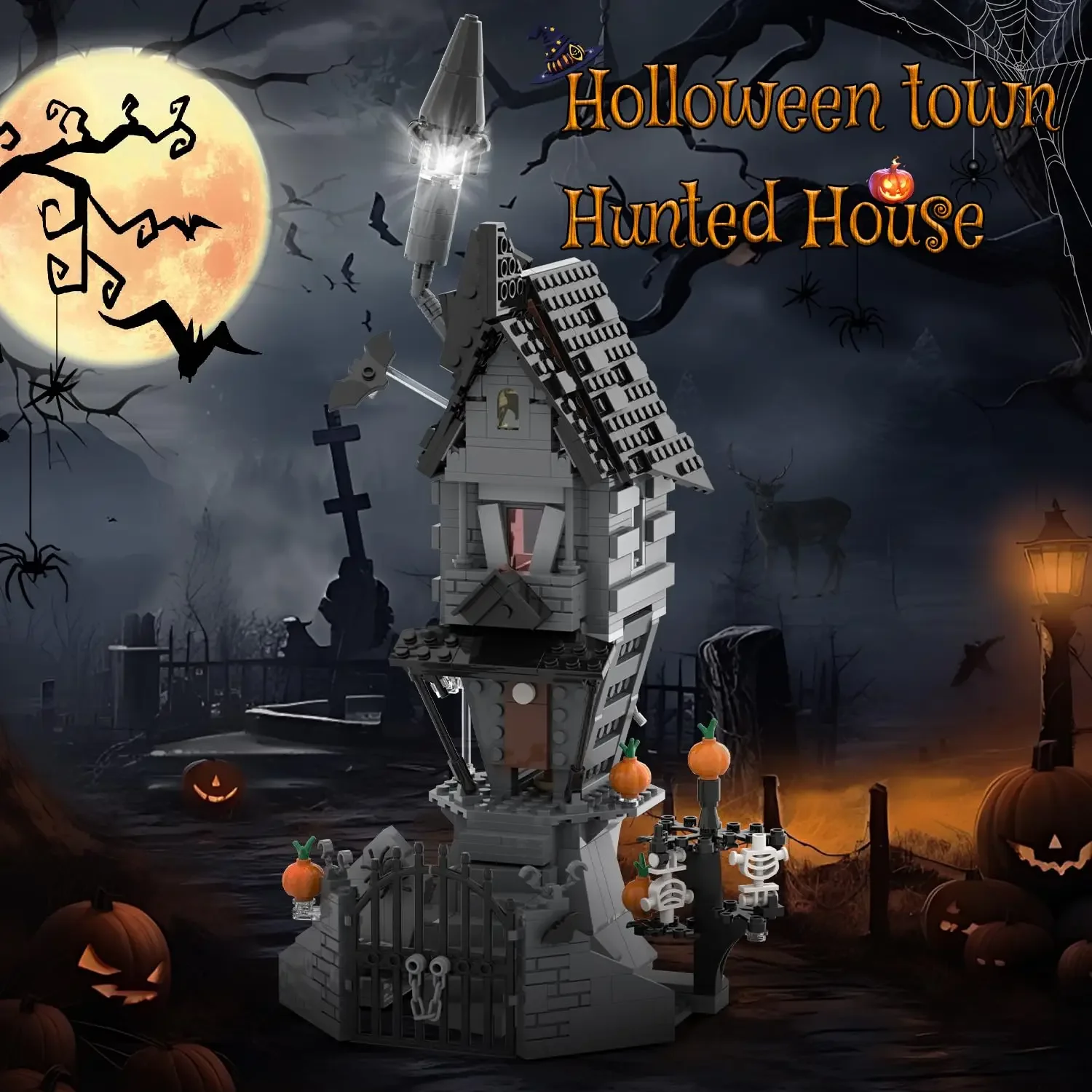 581PCS Nightmare Castle Building Blocks Ghost Skeleton Pumpkin Hut Model Educational DIY Creative Toy Holiday Gift for Kids Fans