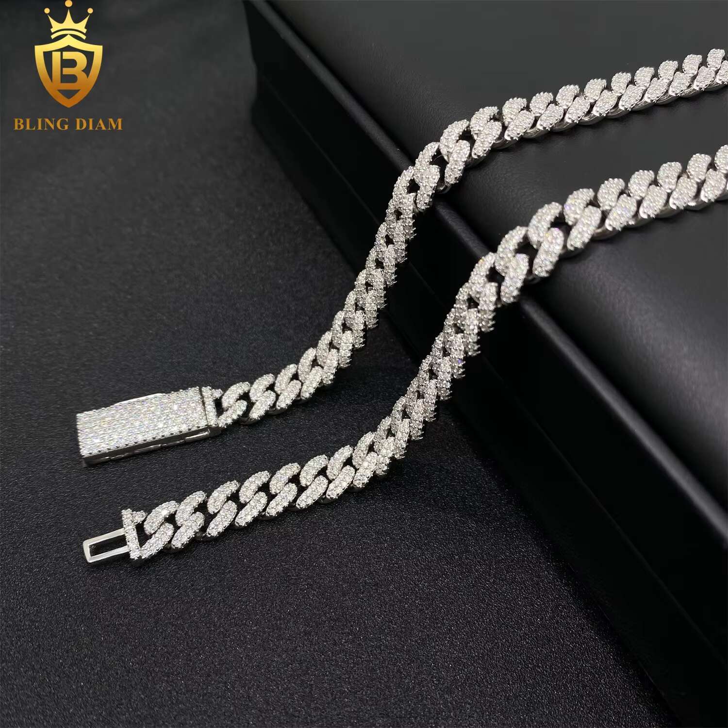 Classic Cuban Link Chain 8mm Bracelet Necklace Pass Dia Tester VVS Ice Out Moissanite Sier Fine Jewelry for Men Woman