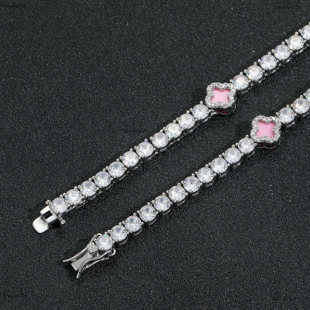 Luxury Hip hop Pink Clover set Ice out VVS Moissanite tennis bracelet Free delivery