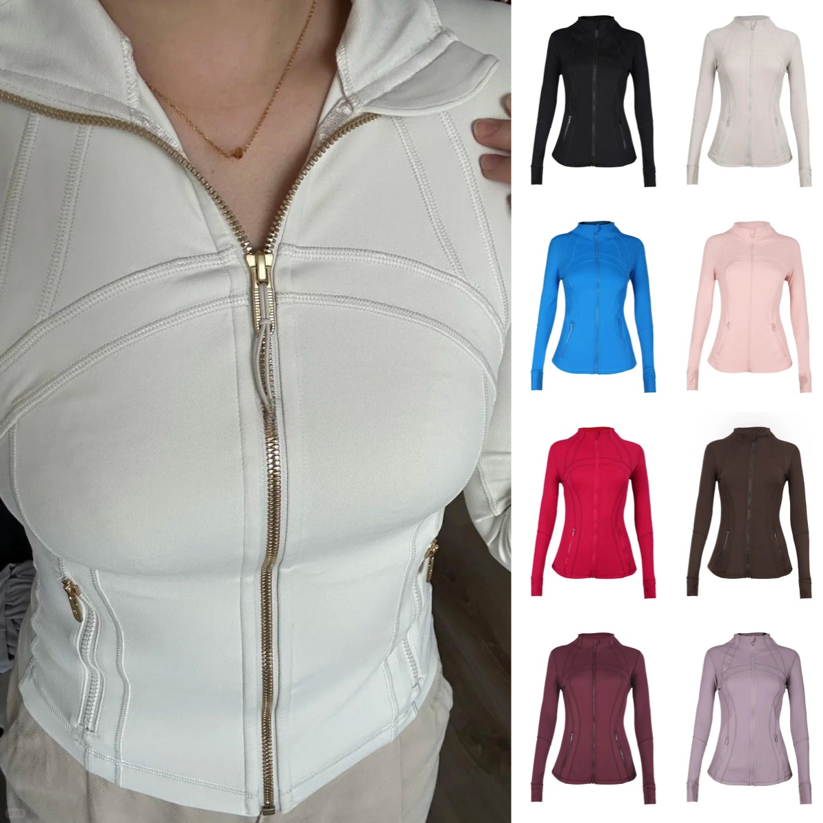 5A Yoga Jacket Define Cropped With Gold Zipper Women Long Sleeve Gym Sport Coat Fitness Gym Breathable Sweatshirt Jogging Sportwear lululies lemonity Jackets