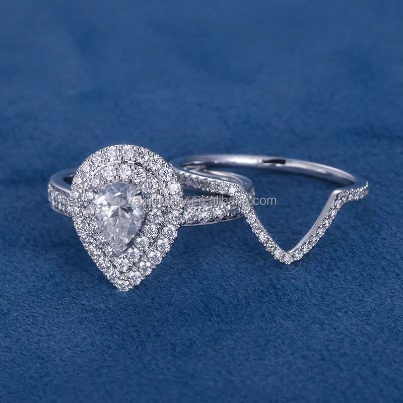 Women 1ct 1.5ct 2ct Pear Cut VVS Moissanite Diamond Lab Diamond Ring Set S925 Silver 10K 14K 18K Solid Gold Wedding Bands Ring