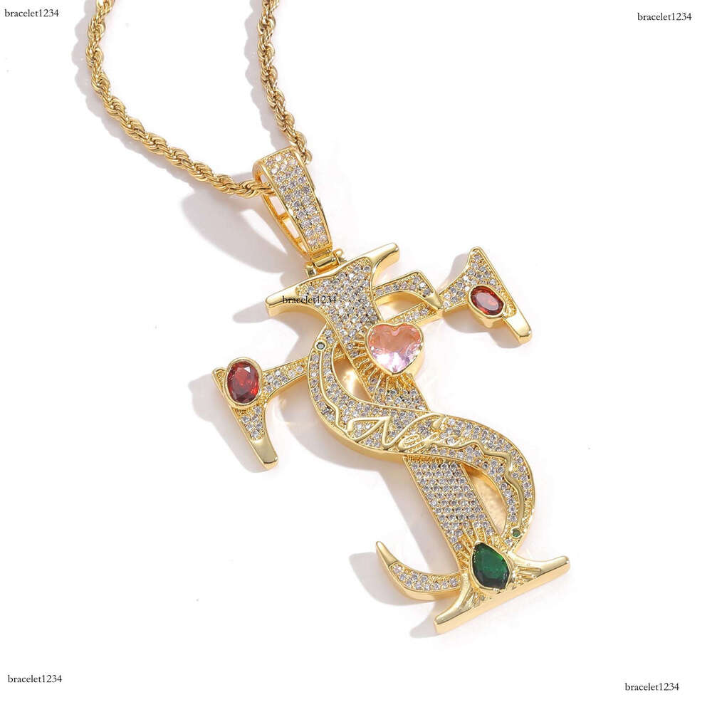 Luxury designer Men Women's Sterling silver Cross Pendant inlaid with colored ice out VVS Moissanite Hip Hop necklace Free shipping