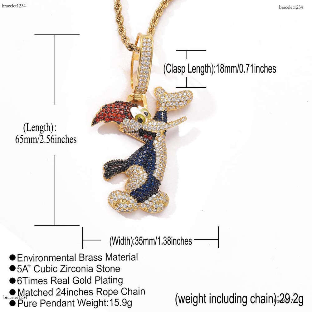 Luxury designer Cartoon Woodpecker Pendant Ice out VVS Moissanstone Hip Hop Men Women's necklace with free shipping