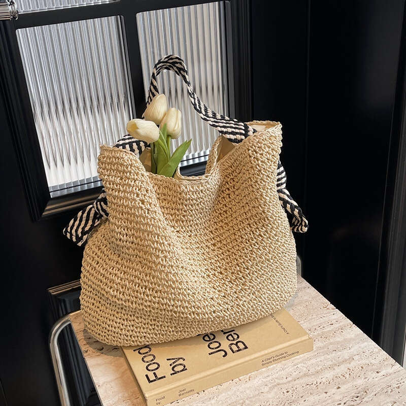 Ins Style Resort Beach Bag Lazy Style Large Capacity Grass For Women S Summer New Beach Vacation Woven Versatile Single Shoulder Armpit Bag KQ