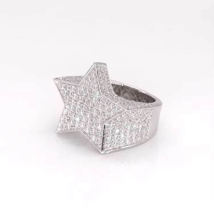 LUCK Hiphop Men Fine Jewelry Iced Out Gold Plated 925 Sterling Silver VVS Moissanite Diamond Star Ring With GRA Certificate
