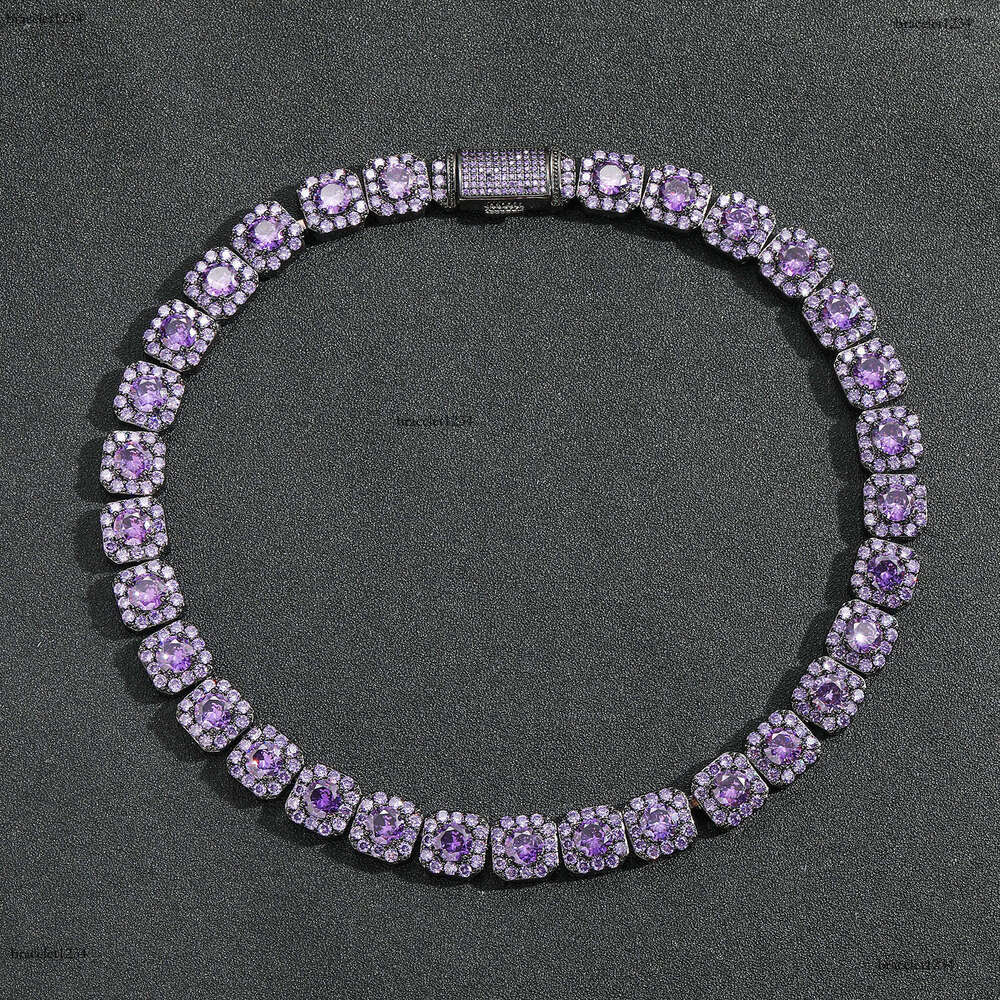 Luxury designer 12mm rock sugar purple Ice out VVS Moissanite collarbone chain for men and women Hip Hop necklace Free delivery
