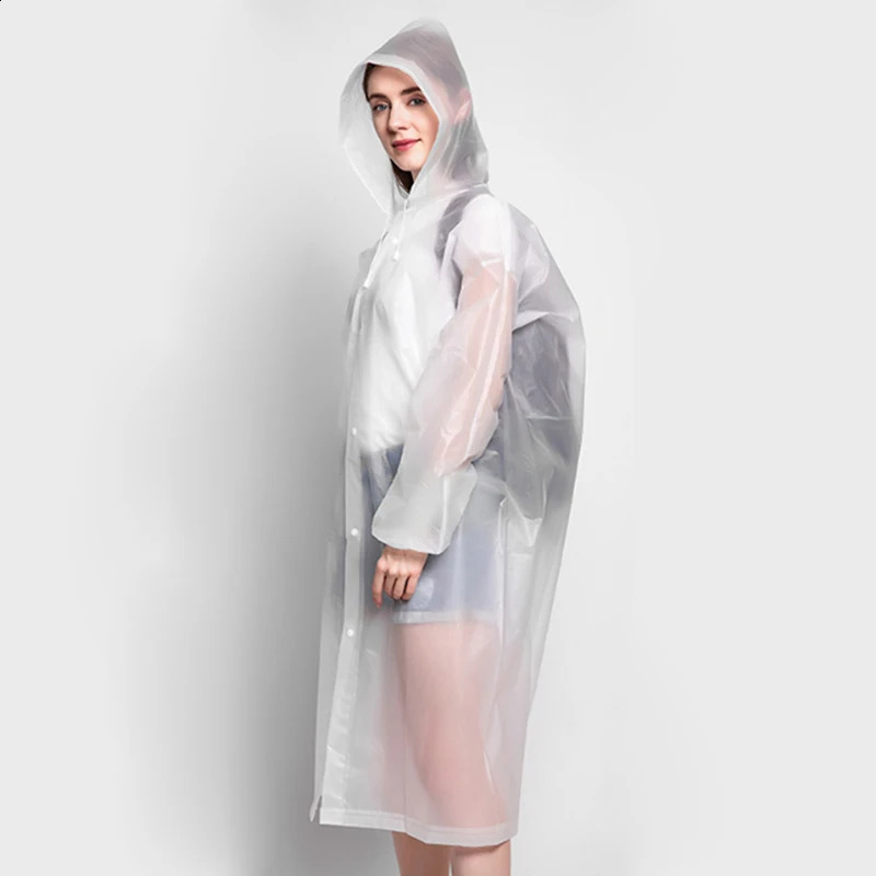Adult Thickened Waterproof Rain Poncho Coat PEVA Women Man Raincoat Camping Clear Transparent Hoodie Rainwear Suit 250421