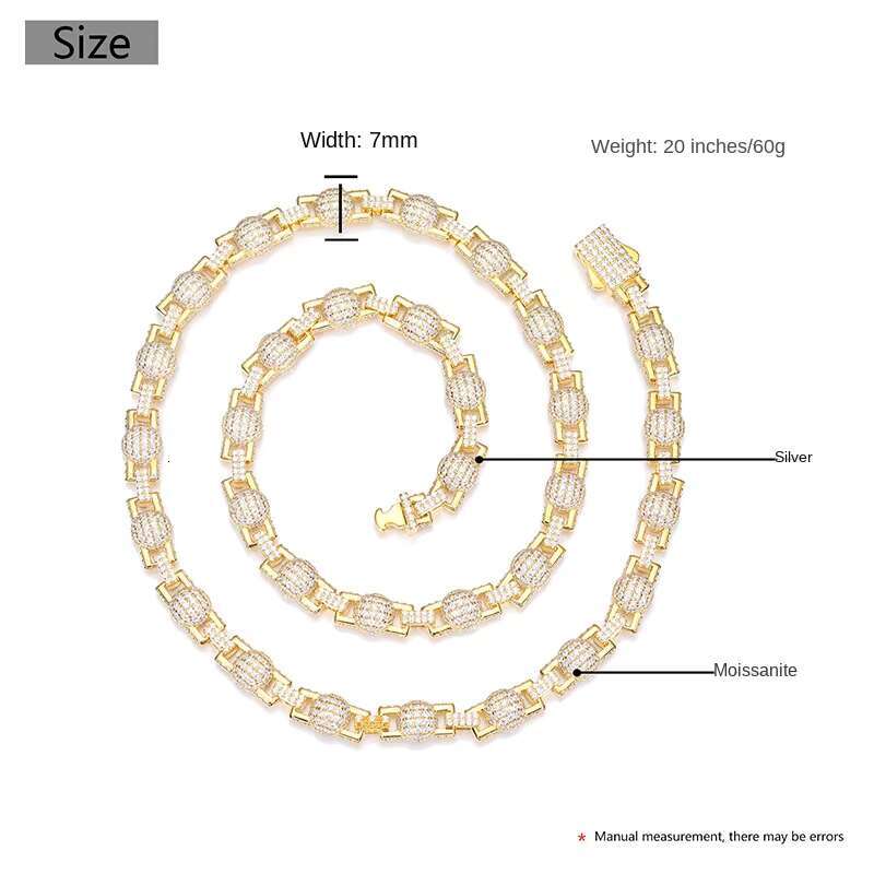 Europe and United States 925 Silver Moissanite New 7mm Bubble Ball Chain Necklace Hip-Hop Accessory Trend Wholesale