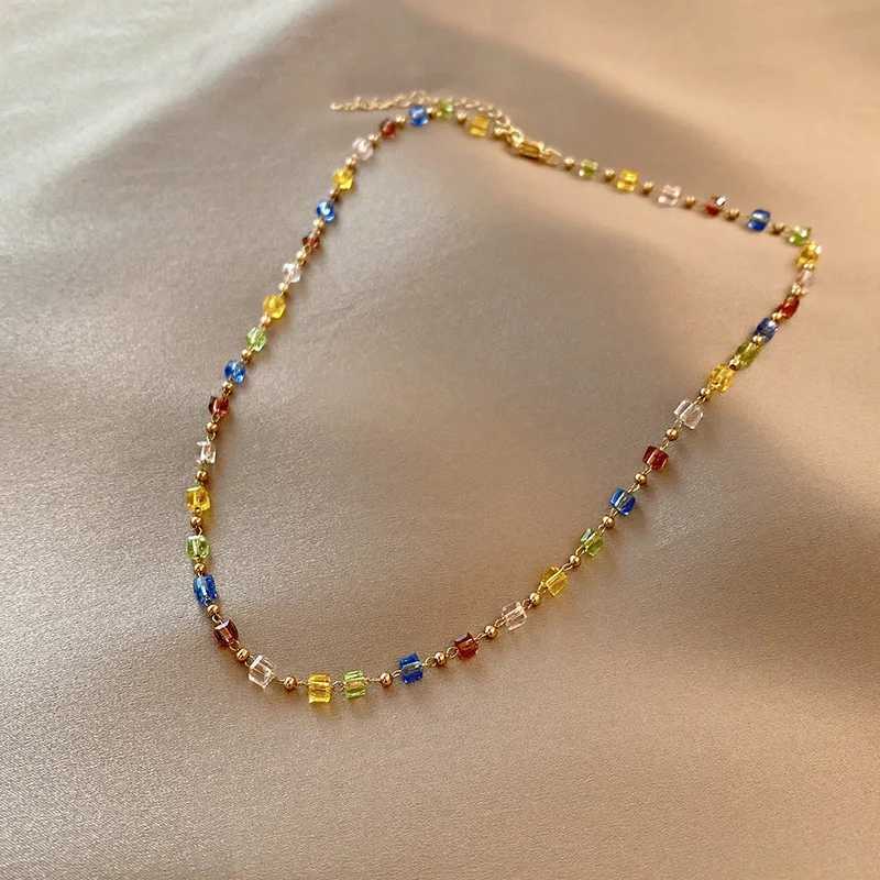 Bohemian diamond round bead necklace suitable for women simple Kravik chain colorful zirconia necklace jewelry giftXJ250422