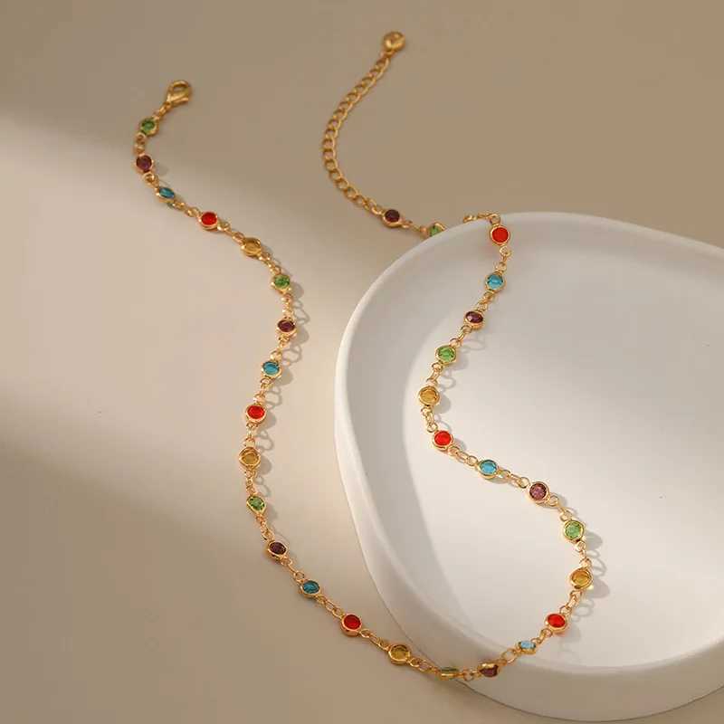 Bohemian diamond round bead necklace suitable for women simple Kravik chain colorful zirconia necklace jewelry giftXJ250422