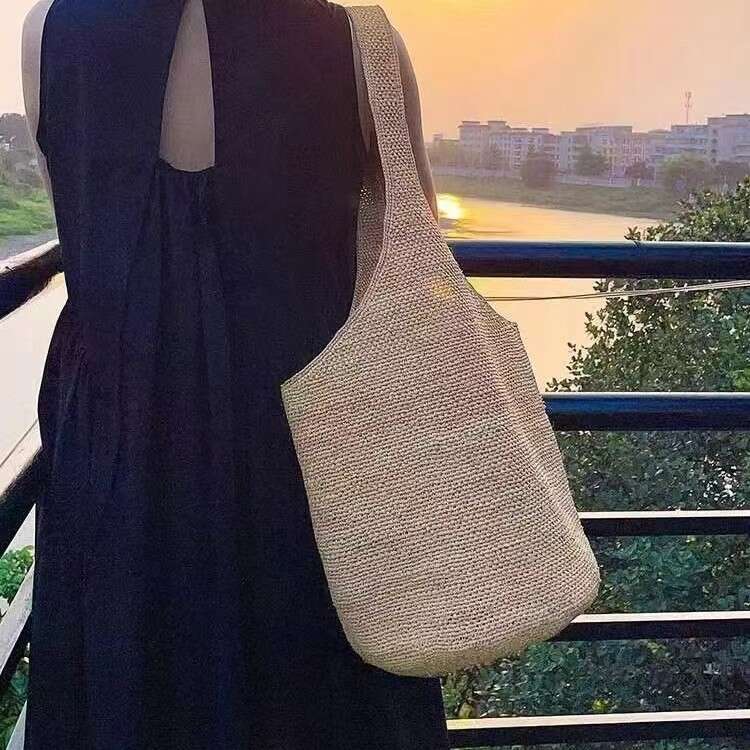 Ins Style Resort Beach Bag Lafite Grass Bucket Women S Summer Fashion Large Capacity Shoulder Tote Vacation Beach Woven Bag KQ