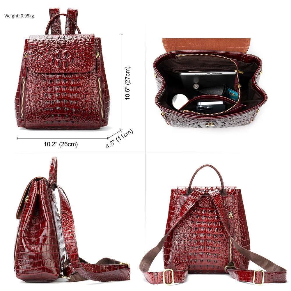 WESTAL Crocodile Pattern Women Backpacks Leather Vintage Female Shoulder Ladies Travel Back Pack Casual School Bag