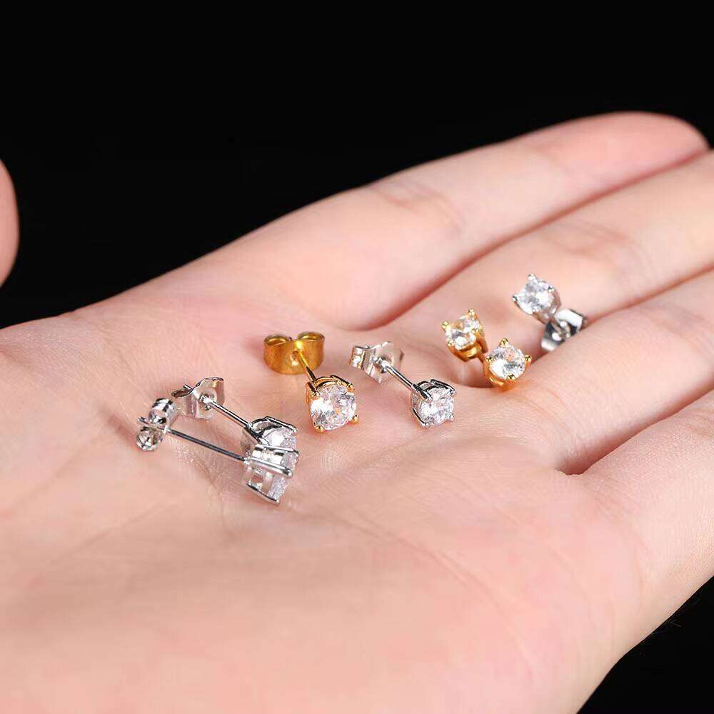 NUOYA Hip-Hop Style Single 3A Cubic Zirconia Gold-Plated Earrings High-Quality Unisex Party Fashion Accessories