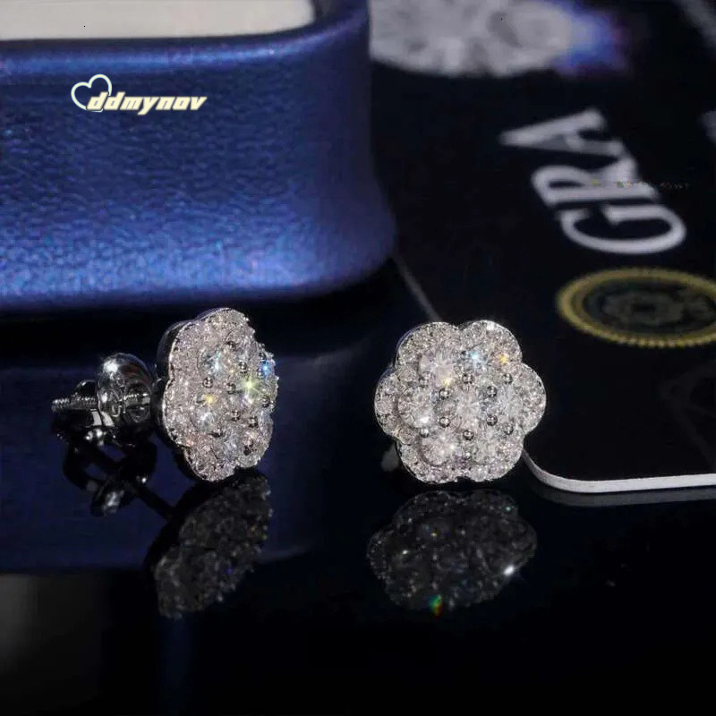 Elegant Dazzg Trendy wer 10MM Moissanite Dia Ear Studs For Men Women 925 silver Hip Hop Jewelry Fine Earrings ddmynov