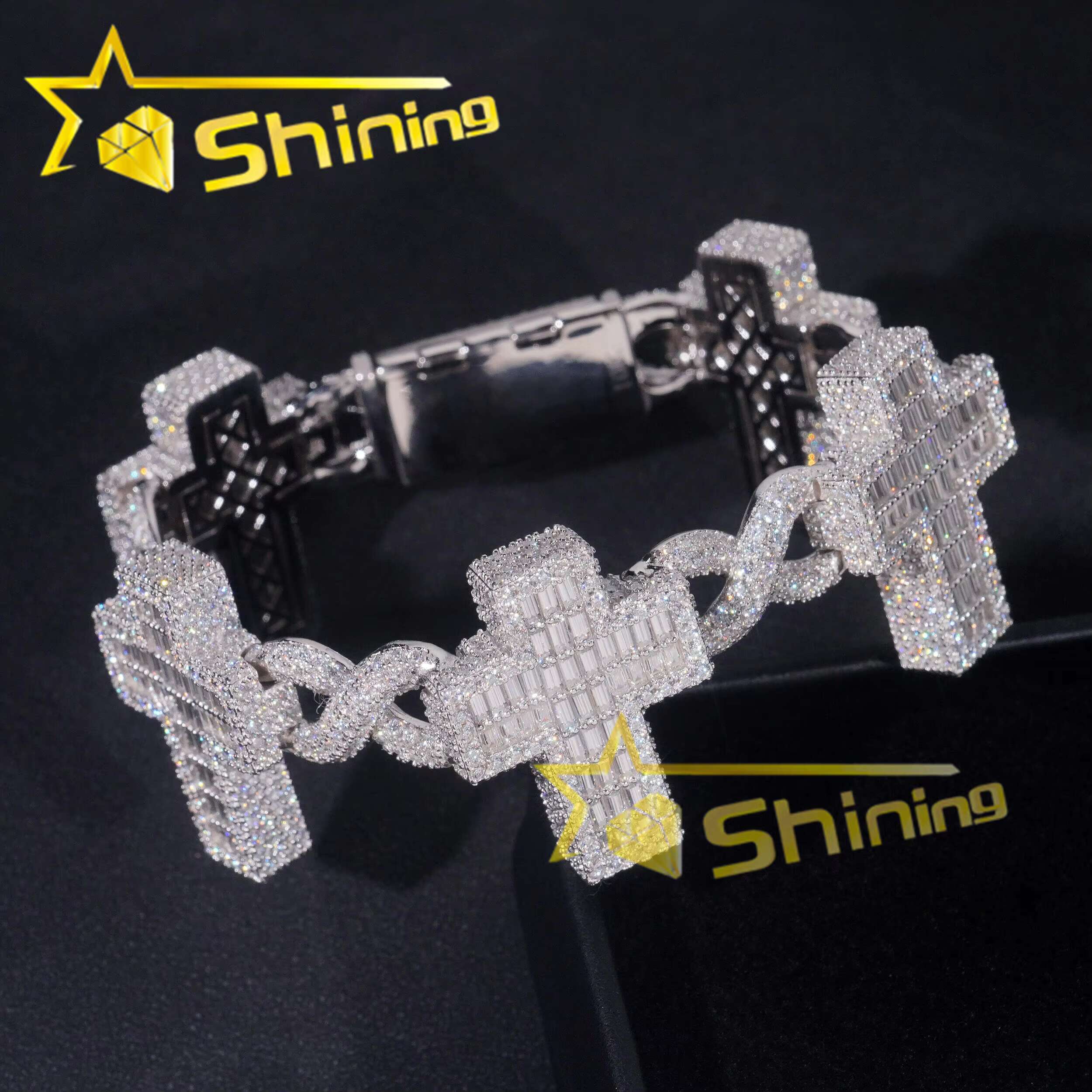 Luxury Big Cross Infinity Cuban Link Chain Sterling Silver 925 Moissanite Hip Hop Mens Bracelets
