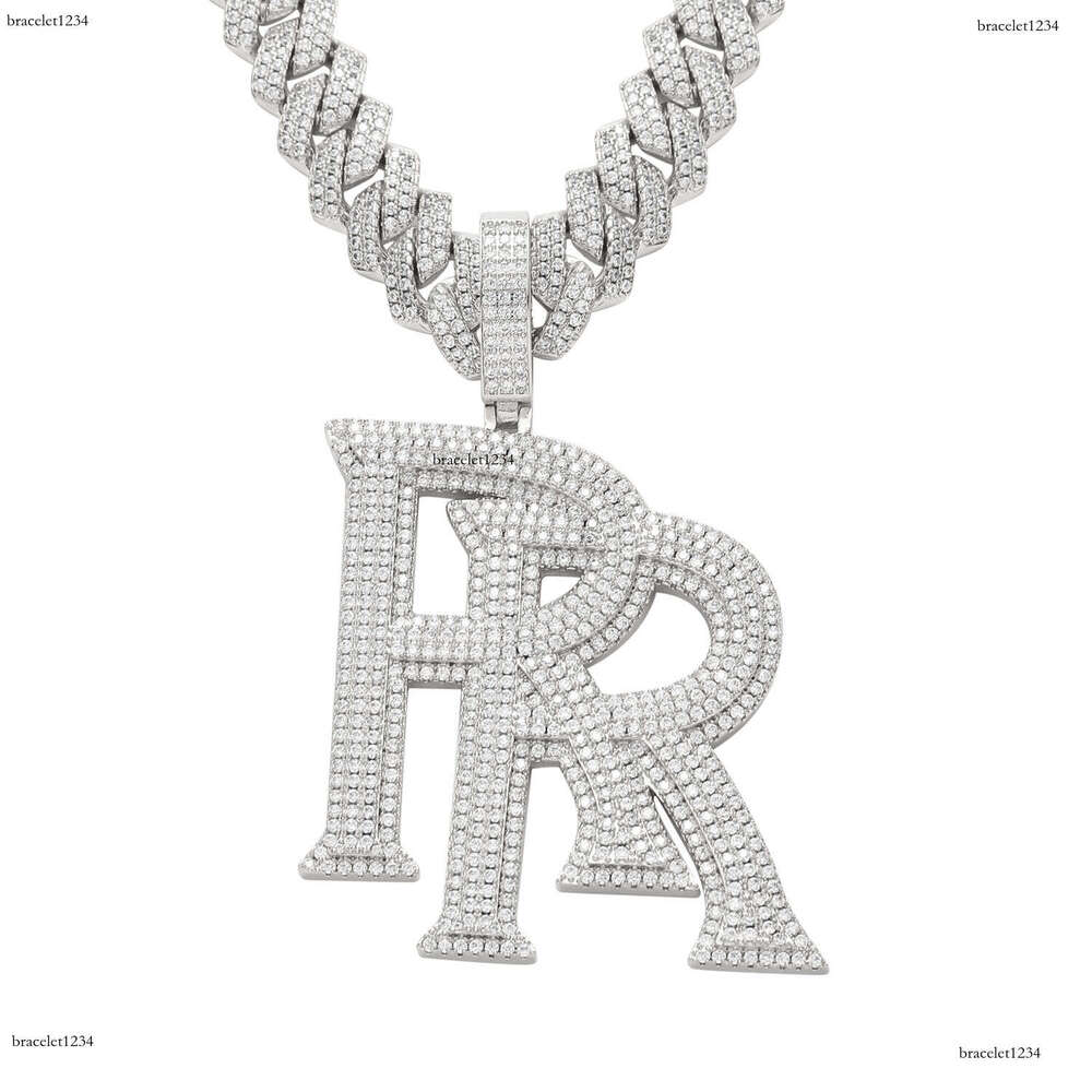Luxury designer Double R Pendant Sterling Silver Gold Plated Ice out VVS Moissanite Pendant Hip Hop Men Women's Letter Necklace Cuban Chain Free 