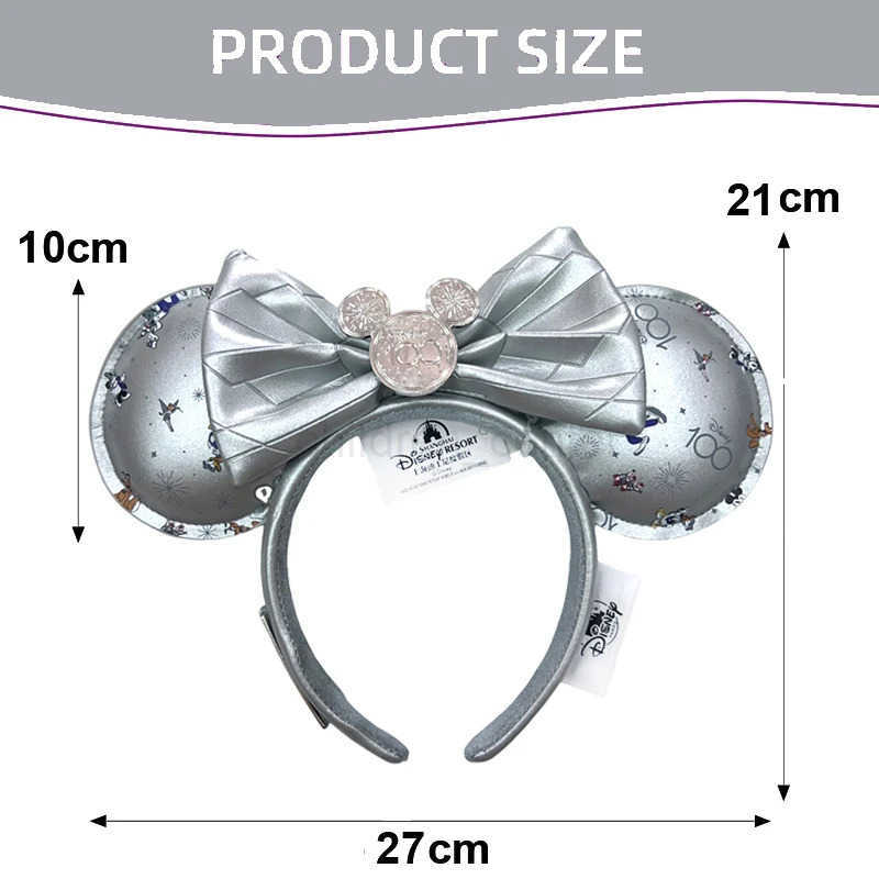Disney 2025 Disney Mickey Mouse Ear Headband Silver 100th Anniversary Minnie Hairband Birthday Gift Adult/Children Role Playing Accessories W20250423