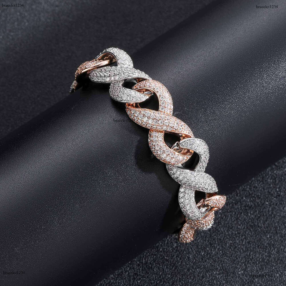 Luxury designer 15mm 8-figure Cuban Chain Rose Gold two-tone Hip Hop Ice Out VVS Moissanite Necklace Bracelet with free shipping