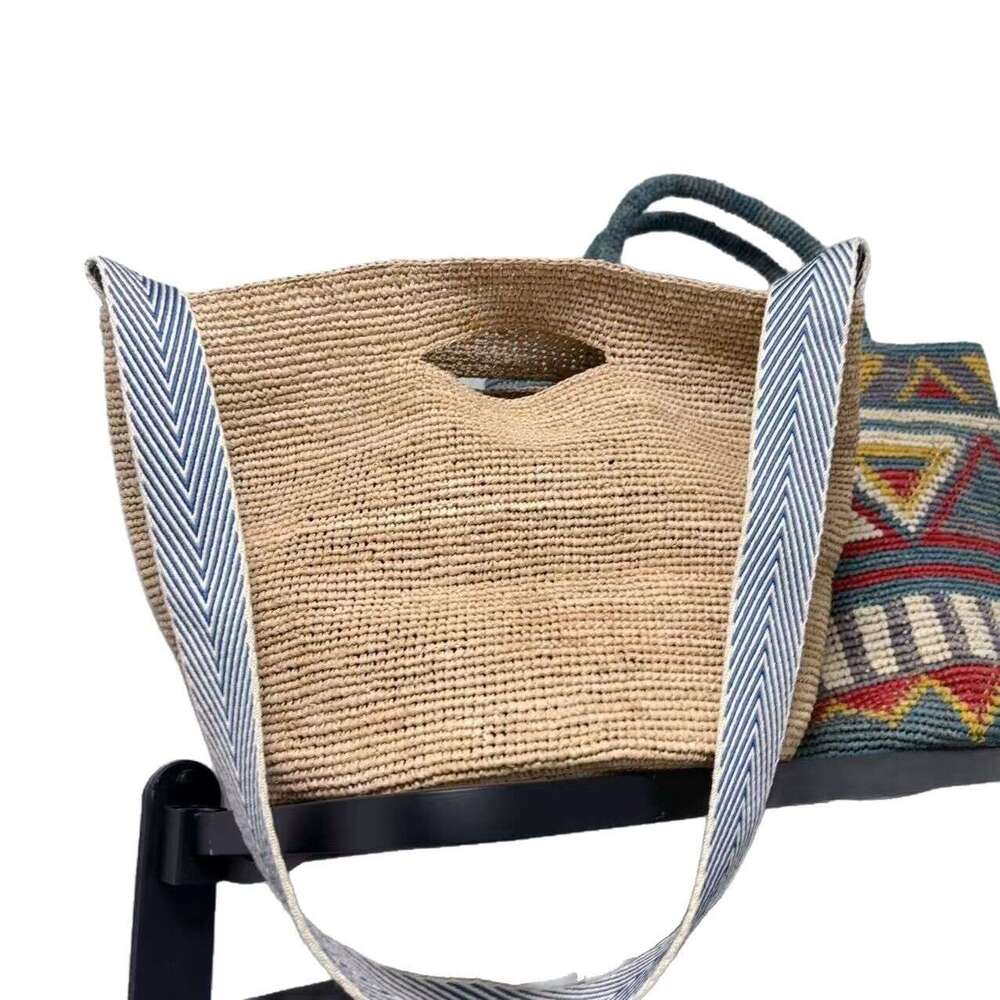 Ins Style Resort Beach Bag Lafite Grass Woven Women Summer Large Capacity Crossbody Beach Vacation Bucket Tote Bag Handbag Solid Color
